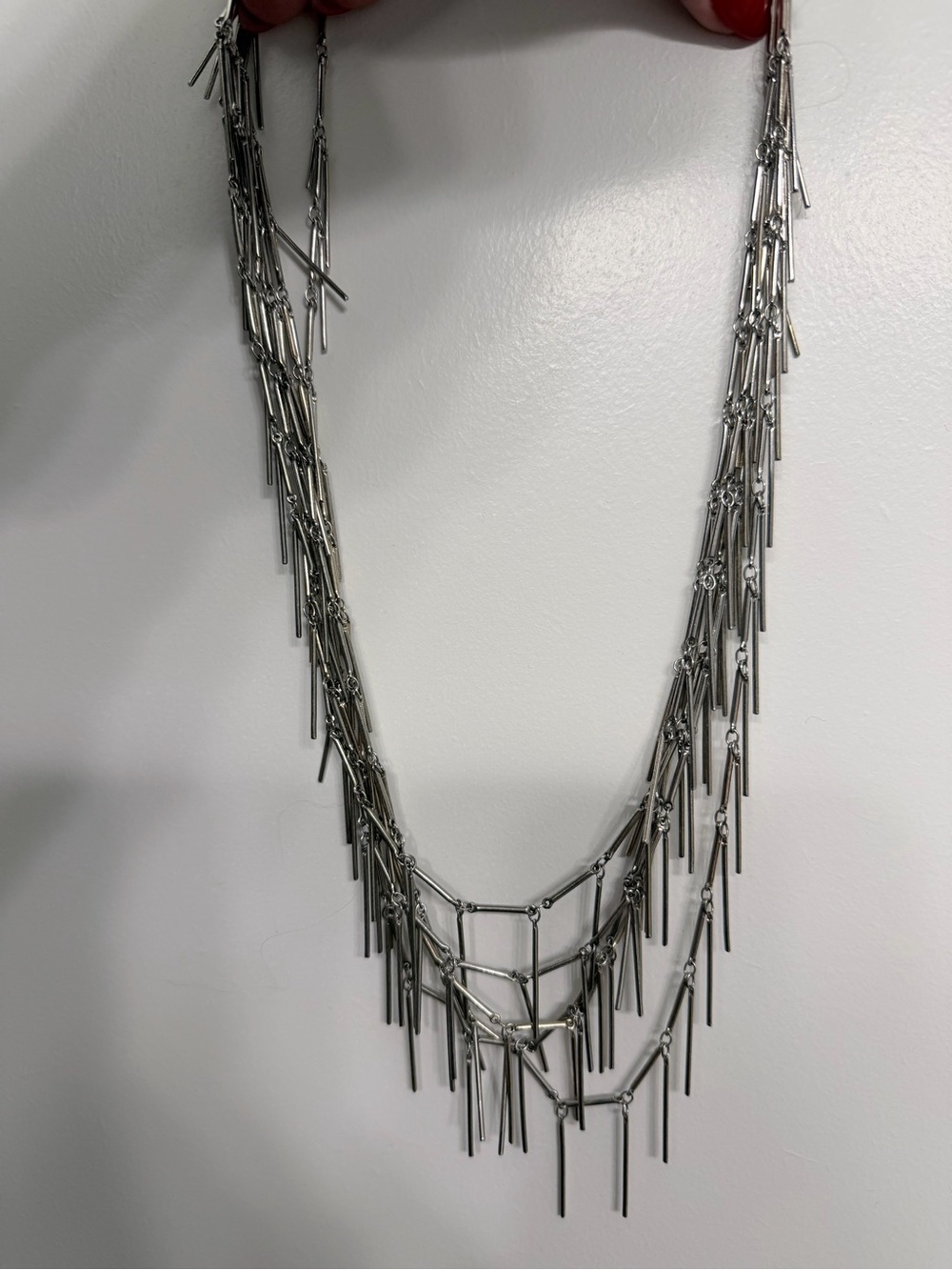 J Crew Silver Multi-Strand Fringe Statement Necklace